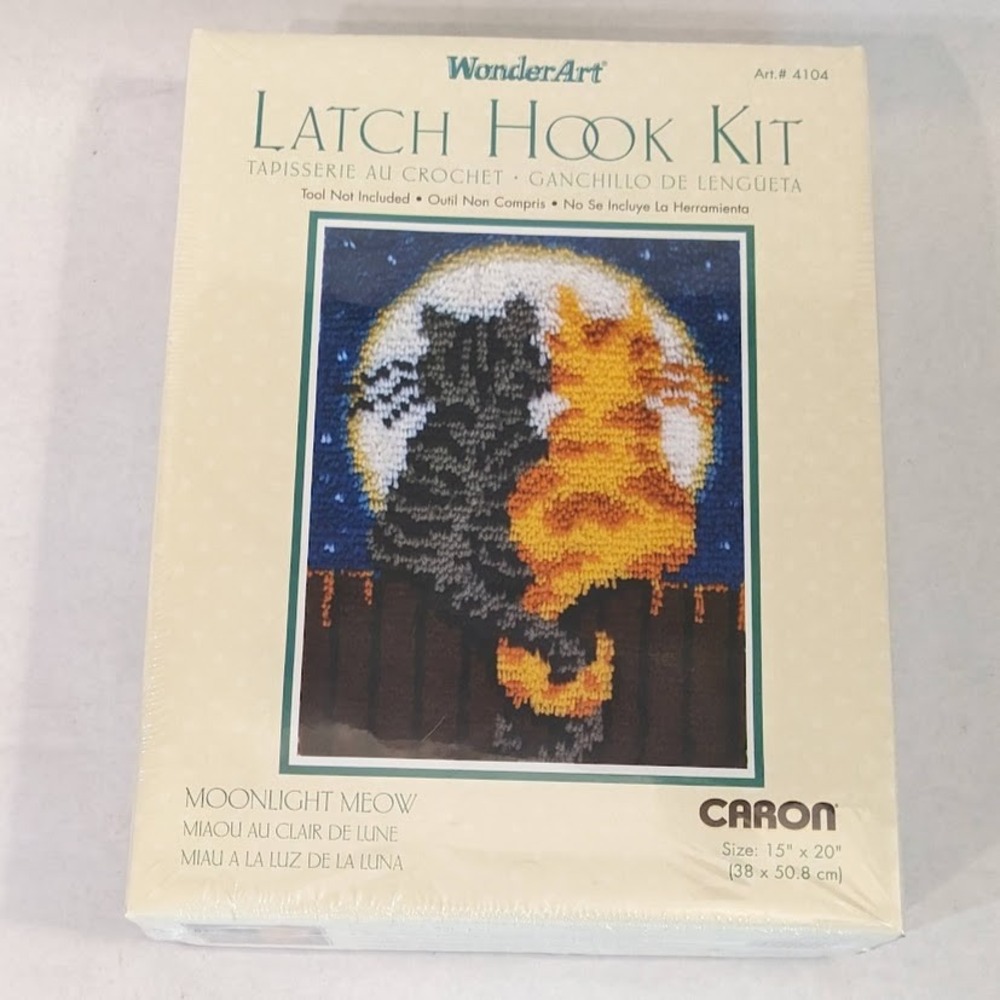 WonderArt Moonlight Meow Latch Hook Kit Caron Cats 4104 New 15x20"
